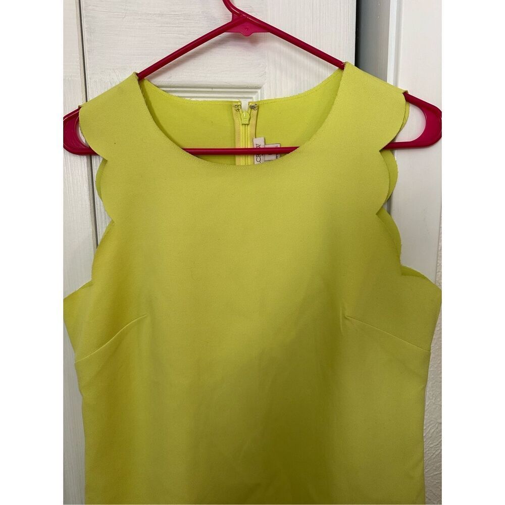 J. Crew Women's Scalloped Sleeveless Shift Dress Neon Yellow Size 8 - Picture 3 of 9